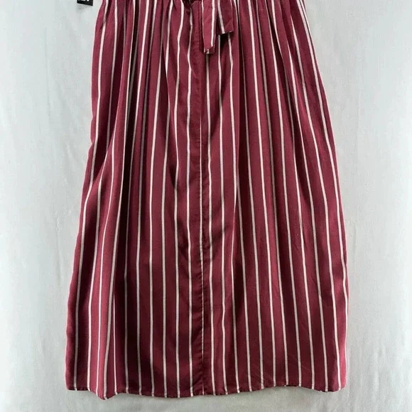 Trixx Dress Size XL A-Line Midi Striped Faux Button Front String Back Rayon Red - Picture 6 of 11